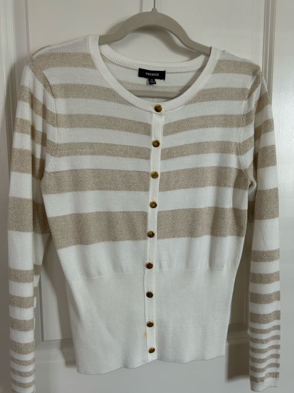 Premise White & Beige Striped Button-Up Cardigan